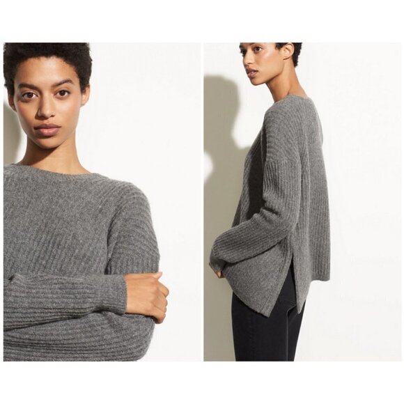 💕VINCE💕 Side Slit Crew Neck Ribbed Sweater ~ Medium Grey Medium NWOT - Picture 5 of 16